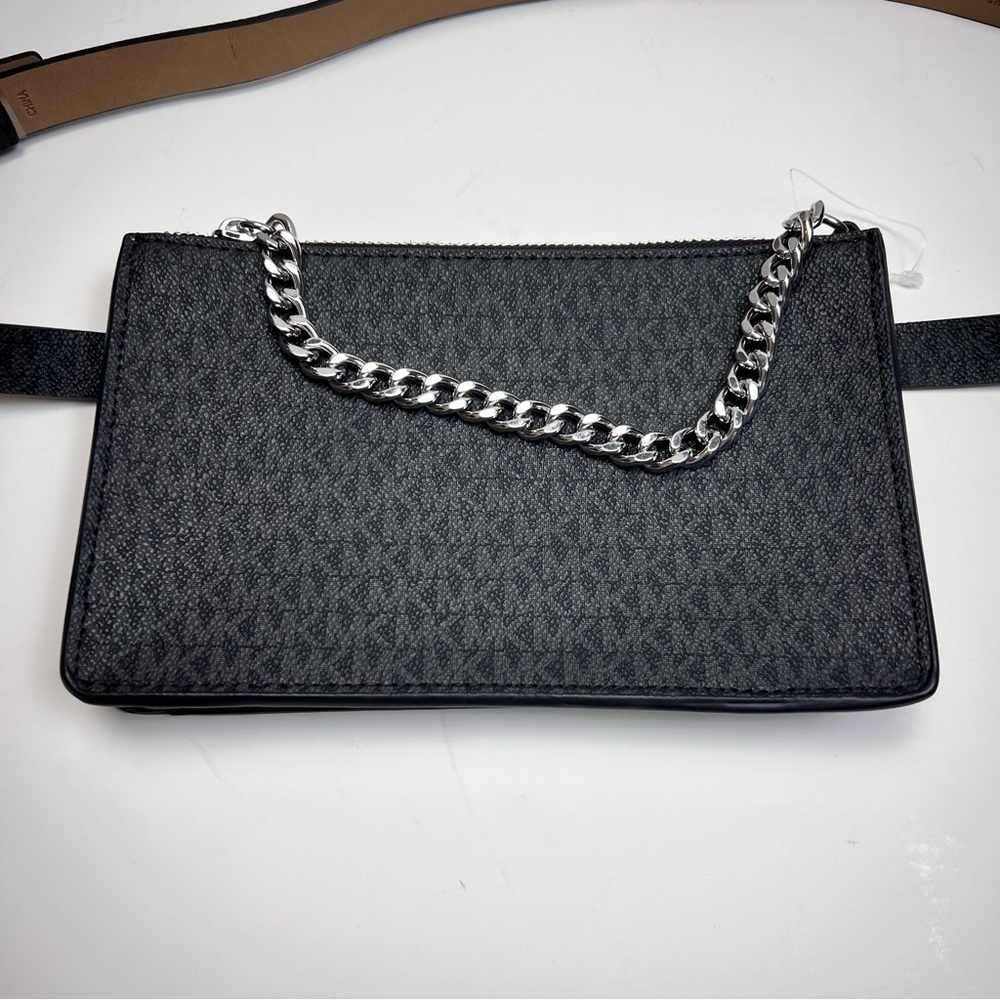 MICHAEL KORS Belt Bag with Silver Chain Detail, Size Large , Black and Taupe - Picture 2 of 8